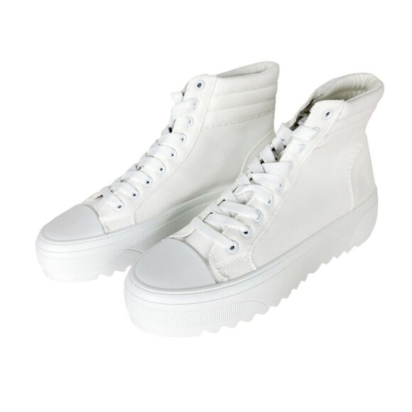 Platform High-Top Skate Sneaker White Canvas Lace-up Women's Size 9 NEW Shein - Picture 2 of 15